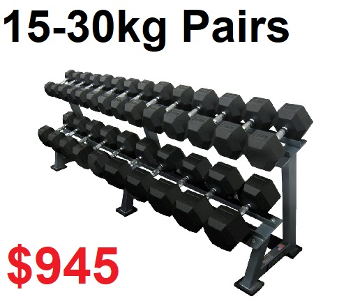Fitquip 15-30kgs  Rubber Hex Dumbbell Package